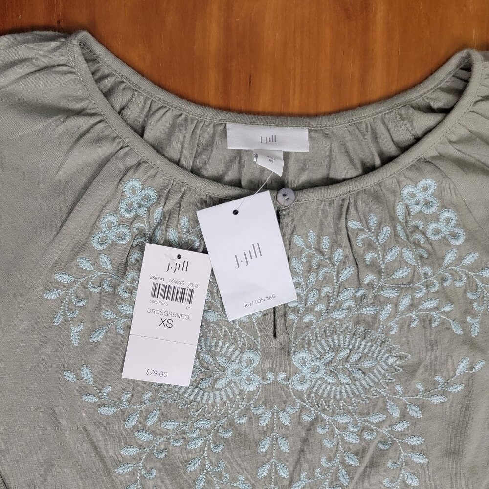 NWT J. Jill Green Peasant Top With Embroidery - XS - Picture 6 of 12
